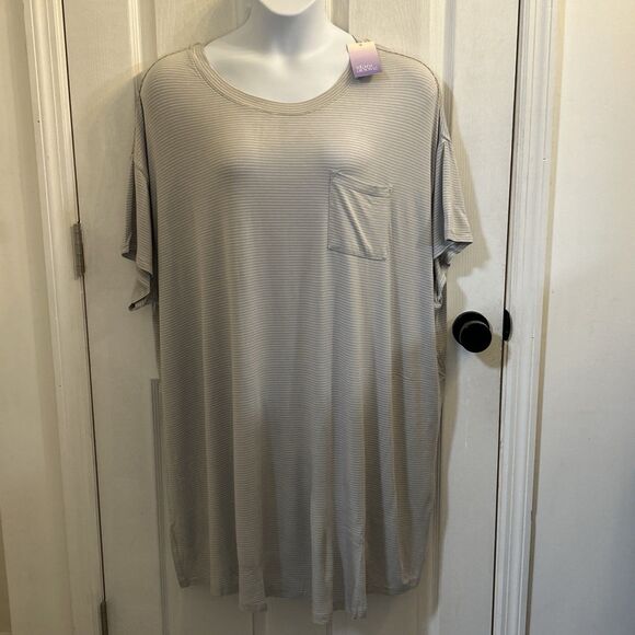 NWT Stars Above 3X Gray White Striped Sleep Shirt Dress Lounge Nightgown - Picture 1 of 16